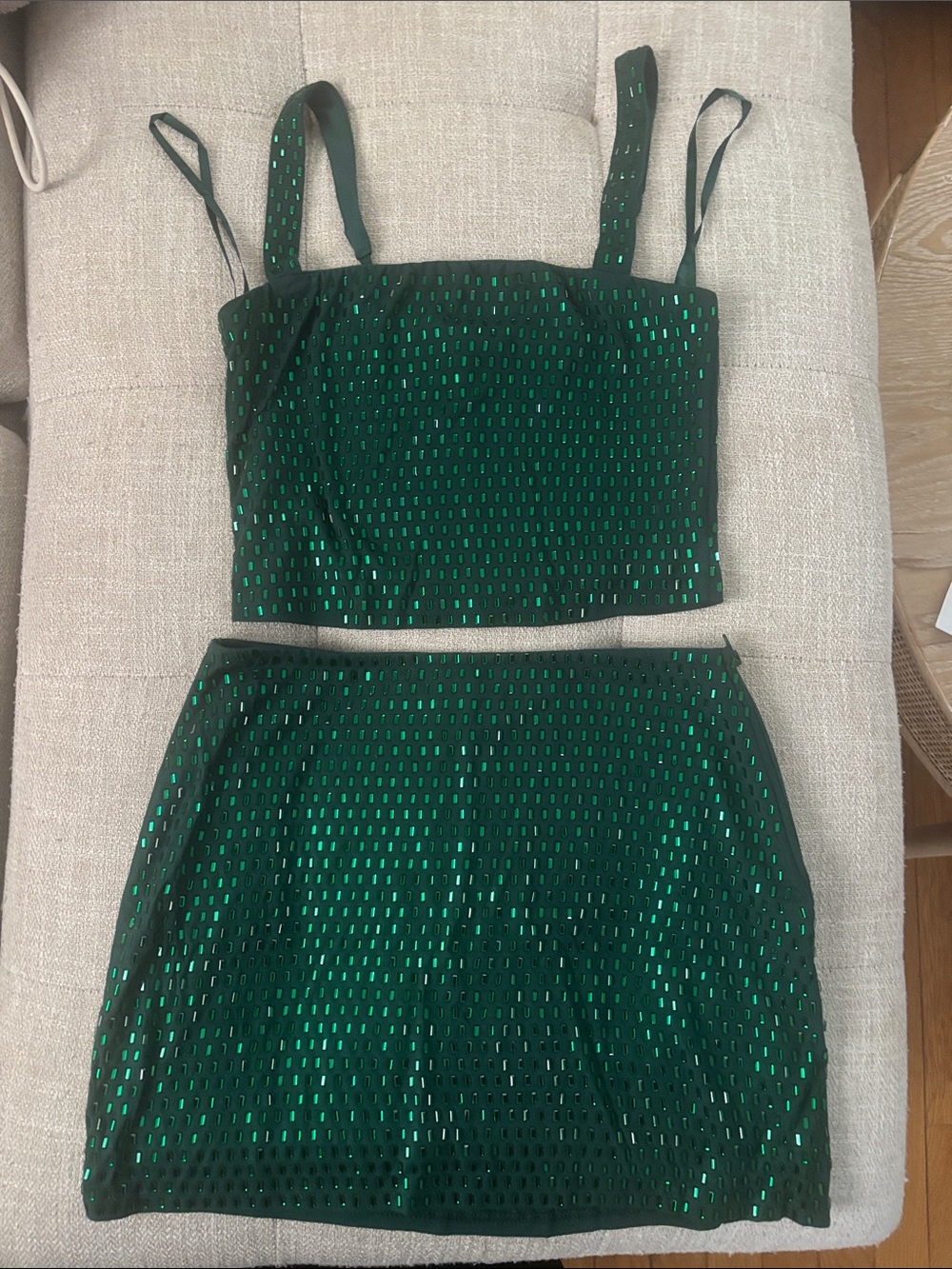 Green Sequin Mini Skirt and Cropped Top Set